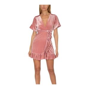 Misa Los Angeles Desma Velvet Pink Mini Wrap Dress Size Small NWT